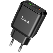 მობილური ტელეფონის ადაპტერი HOCO N5 FAVOR DUAL PORT PD20W+QC3.0 CHARGER (EU) BLACKiMart.ge