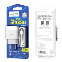 მობილურის დამტენი HOCO WALL CHARGER C73A GLORIUS DUAL PORT (Type-C)(EU)  WHITE 6931474713070iMart.ge