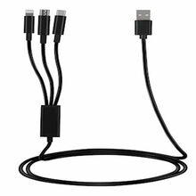 USB კაბელი CABLE 2E USB 3 IN 1 MICRO/LIGHTNING/TYPE C, 5V/2.4A, BLACK ,1.2 MiMart.ge