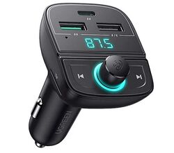 ავტომობილის მობილურის დამტენი UGREEN CD229 (80910) BLUETOOTH CAR CHARGER BT5.0 P QC3.0 USB FLASH DRIVE TF BLACKiMart.ge