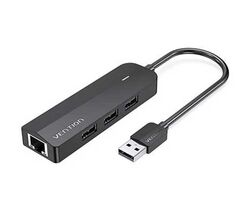 USB ჰაბი VENTION CHPBB 3-PORT USB 2.0 HUB WITH 100M ETHERNET ADAPTER 0.15M BLACKiMart.ge