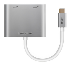 USB ჰაბი CABLETIME CT-C160-PU31-CMHV-S0.15 PREMIUM 2-IN-1 USB TYPE C TO HDMI+VGA ADAPTER 4K/30HZiMart.ge