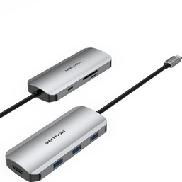 ბარათის წამკითხველი VENTION TOJHB USB-C TO HDMI/USB 3.0X3/SD/TF/PD DOCKING STATION GRAY 0.15MiMart.ge