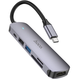 USB ჰაბი HOCO HB28 TYPE-C MULTI-FUNCTION CONVERTER(HDTV+USB3.0+USB2.0+SD+TF+PD)iMart.ge
