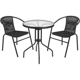 ბაღის მოწნული ავეჯის ნაკრები (2 სკამი და მაგიდა) TY347 (70 X 60 სმ, 70 X 51 სმ, შავი)iMart.ge