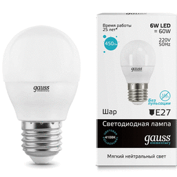 LED ნათურა GAUSS EL-53226 GLOBE (6W, E27, 4100K)iMart.ge