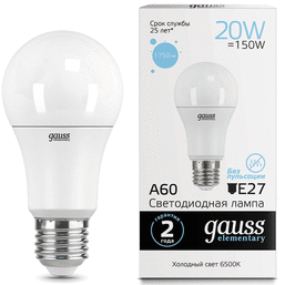 LED ნათურა GAUSS EL-23239 (A60, 20W, E27, 6500K)iMart.ge