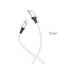USB კაბელი  HOCO IOS  U46 TRICICLYC SILICONE CHARGINGDATA CABLE FOR LIGHTNING SILVERiMart.ge