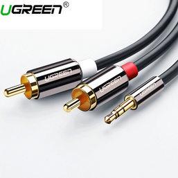აუდიო კაბელი UGREEN AV116 (10584) 3.5mm to 2 RCA audio cable adapter male to male 3.5mm Audio Line to dual lotus head line 2 rca Aux Audio Cable 2m (Black)iMart.ge