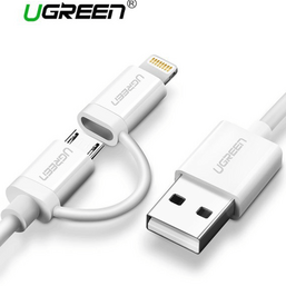 USB კაბელი UGREEN US178 (20876) USB 2.0 to Micro USB+Lightning (2 in 1) Data Cable 1MiMart.ge