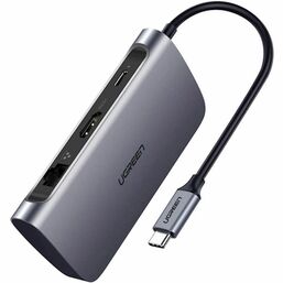 USB ჰაბი UGREEN (50771) USB-C TO 3 PORTS USB 3.0 HUB + HDMI + GIGABIT ETHERNET ADAPTER + PD (SPACE GRAY)iMart.ge