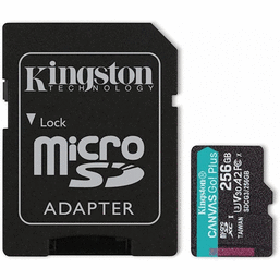 მეხსიერების ბარათი KINGSTON 256GB MICRO SDXC C10 UHS-I U3 A2 R170/W90MB/S + SDiMart.ge