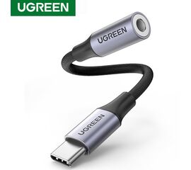 აუდიო ადაპტერი UGREEN USB-C TO 3.5 MM M/F CABLE ALUMINUM SHELL WITH BRAIDED 10 CM (SPACE GRAY)iMart.ge