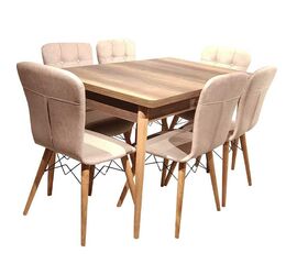 მაგიდა და 6 სკამი SET123-03 (80X130 CM, კრემისფერი)iMart.ge