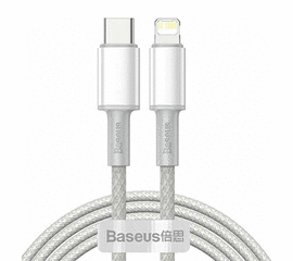 USB კაბელი BASEUS HIGH DENSITY BRAIDED FAST CHARGING DATA CABLE TYPE-C TO LIGHTNING 20W 2M CATLGD-A02 WHITEiMart.ge