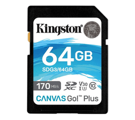 მეხსიერების ბარათი (ჩიპი) KINGSTON 64GB SDHC CANVAS GO PLUS (SDG3/64GB)iMart.ge