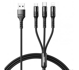USB კაბელი REMAX SPEED SERIES 3-IN-1 2.1A CHARGING CABLE RC-186TH BLACKiMart.ge