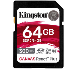 ფლეშ მეხსიერების ბარათი KINGSTON 64GB CANVAS REACT PLUS SDXC UHS-II 300R/260W U3 V90 (SDR2/64GB)iMart.ge