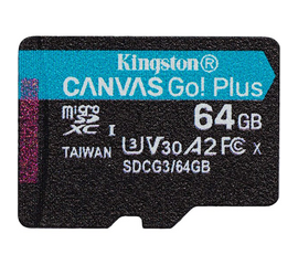 მეხსიერების ბარათი KINGSTON FLASH CARD 64GB MICROSDXC CANVAS GO PLUS 170R A2 U3 V30 CaARD W/O ADAPTER (SDCG3/64GBSP)iMart.ge