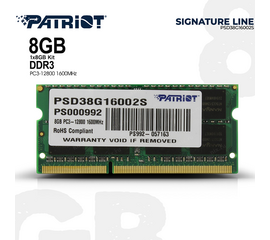 ოპერატიული მეხსიერება PATRIOT 8GB DDR3 1600MHZ SODIMMiMart.ge