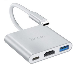 გადამყვანი HOCO HB14 EASY USE TYPE-C ADAPTER (TYPE-C TO USB3.0+HDMI+PD) SILVERiMart.ge