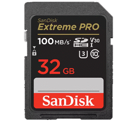 მეხსიერების ბარათი (ჩიპი) SANDISK 32GB EXTREME PRO SD/XC UHS-I CARD 100MB/S V30/4K CLASS 10 SDSDXXO-032G-GN4INiMart.ge