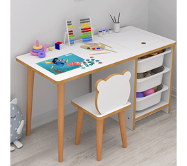საბავშვო სკამ-მაგიდა PRATICO SOHO თეთრი უჯრებით (50/90/42სმ, 59/25/25სმ)iMart.ge