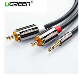 აუდიო კაბელი UGREEN AV116 (10584) 3.5mm to 2 RCA audio cable adapter male to male 3.5mm Audio Line to dual lotus head line 2 rca Aux Audio Cable 2m (Black)iMart.ge