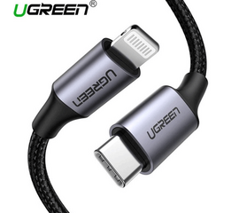 კაბელი UGREEN US304 (60759) USB-C to Lightning M/M Cable Aluminum Shell Braided for iPhone X/XS/XR/XS Max/ 8/Plus and More, 3FT 1m (Black)iMart.ge