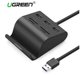 USB ჰაბი+ბარათის წამკითხველი UGREEN US156 (30984) USB Hub + Card Reader with Cradle 0.5m (Black)iMart.ge