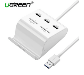 USB ჰაბი + ბარათის წამკითხველი UGREEN US156 (30344) UGREEN USB 3.0 3 Ports Hub + Card Reader with Cradle 1miMart.ge