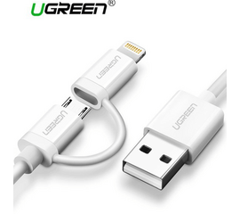 USB კაბელი UGREEN US178 (20876) USB 2.0 to Micro USB+Lightning (2 in 1) Data Cable 1MiMart.ge