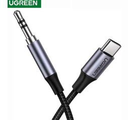 აუდიო კაბელი UGREEN AV143 (30633) ROUND TYPE-C TO AUX USB-C AUDO CABLE  3.5MM  ALUMINUM SHELL 1M DEEP GRAYiMart.ge
