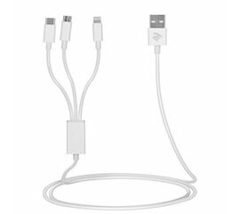 USB კაბელი CABLE 2E USB 3 IN 1 MICRO/LIGHTNING/TYPE C, 5V/2.4A, WHITE,1.2 MiMart.ge