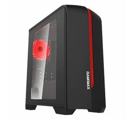 კომპიუტერის ქეისი GAMEMAX CENTAURI,MiniT,1*USB3.0,1*USB2.0,1*120 RED, ACRYLIC  (SIDE PANEL),WITHOUT PSU, BLACKiMart.ge