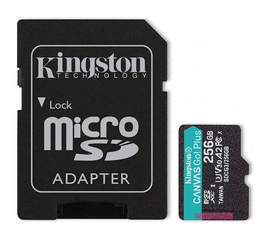 მეხსიერების ბარათი KINGSTON 256GB MICRO SDXC C10 UHS-I U3 A2 R170/W90MB/S + SDiMart.ge