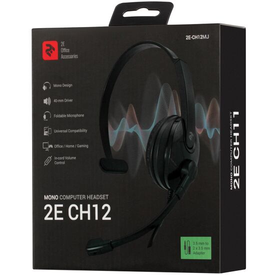 ყურსასმენი მიკროფონით 2E PC HEADSET CH12 MONO ON-EAR 3.5 MM / 2*3.5 MM 2E-CH12MJiMart.ge