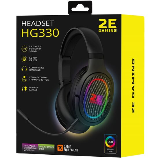 ყურსასმენი მიკროფონით 2E GAMING HEADSET HG330 RGB USB 7.1 BLACK 2E-HG330BK-7.1iMart.ge