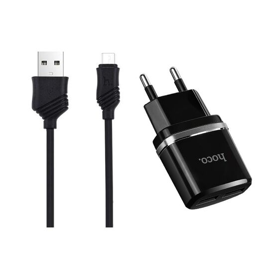 დამტენი HOCO C12 Smart Dual USB Charger + Micro USB Cable - BlackiMart.ge
