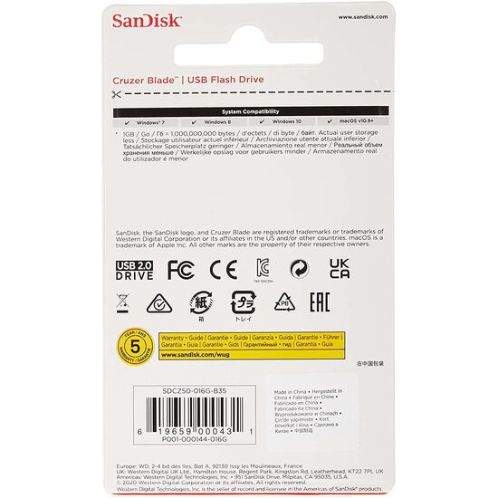USB ფლეშ მეხსიერება SANDISK CRUZER BLADE (16 GB) SDCZ50-016G-B35iMart.ge