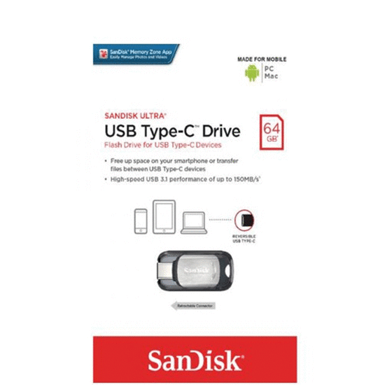 USB ფლეშ მეხსიერება SANDISK USB TYPE-C DRIVE BLACK (64 GB)iMart.ge