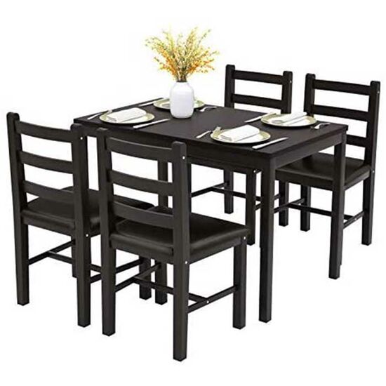 მაგიდა და 4 ტყავის სკამი SUNNY WOOD 00124729 (108x65x73 სმ, მუქი ყავისფერი)iMart.ge