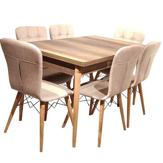 მაგიდა და 6 სკამი SET123-03 (80X130 CM, კრემისფერი)iMart.ge