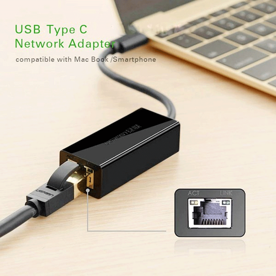 ლან ადაპტერი UGREEN 30287 USB 2.0 TYPE C 10/100 MBPS ETHERNET ADAPTER 110 MM BLACKiMart.ge