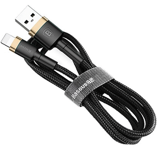 USB კაბელი BASEUS KEVLAR USB CABLE LIGHTNING 2.4A 1M CALKLF-BV1 BLACK/GOLDiMart.ge