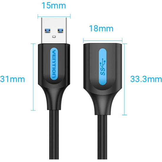 კაბელი VENTION CBHBI USB 3.0 A MALE TO A FEMALE EXTENSION CABLE 3M PVC BLACKiMart.ge