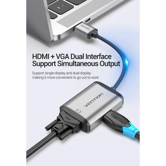ადაპტერი VENTION AFVHB HDMI TO HDMI+VGA CONVERTER 0.15M GRAY METAL TYPEiMart.ge