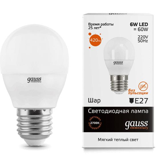 LED ნათურა GAUSS EL-53216 GLOBE (6W E27 2700K)iMart.ge