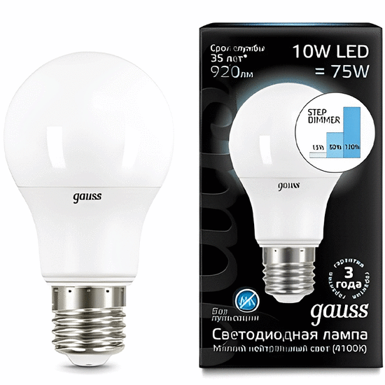 LED განათება GAUSS 102502210 (A60, E27, 10W, 4100K)iMart.ge