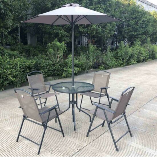 ბაღის ავეჯის ნაკრები (შუშის მაგიდა და 4 სკამი) + საჩუქრად ქოლგა 212413iMart.ge